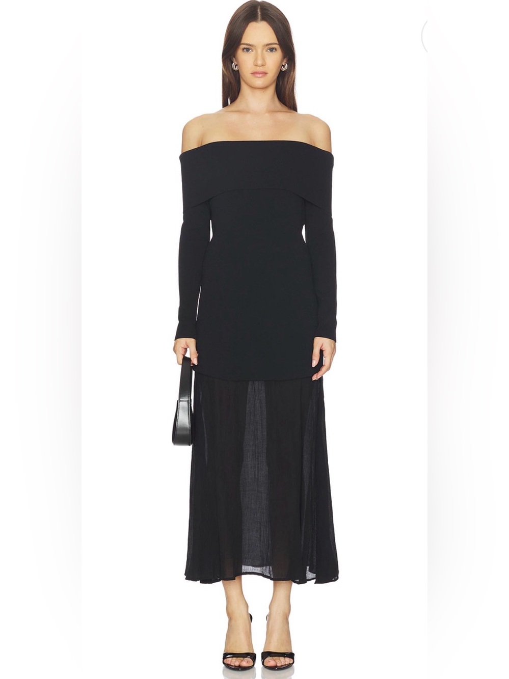 ASTR The Label Lidia Black Off Shoulder Maxi Dress NWT L